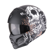Scorpion EXO-COMBAT II GENESIS mat zwart wit goud jethelm scooterhelm motorhelm zonnevizier vooraanzicht
