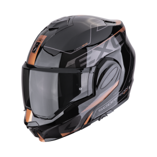Scorpion EXO-TECH EVO TRAVELLER zwart koper systeemhelm scooterhelm motorhelm zonnevizier vooraanzicht
