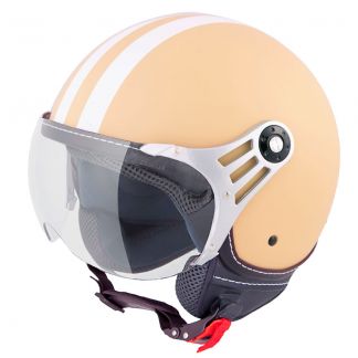 VINZ Fiori mat creme witte strepen jethelm fashionhelm scooterhelm motorhelm vooraanzicht 